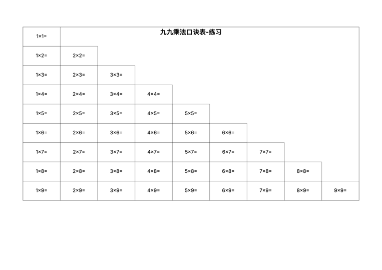 九九乘法口诀表-练习