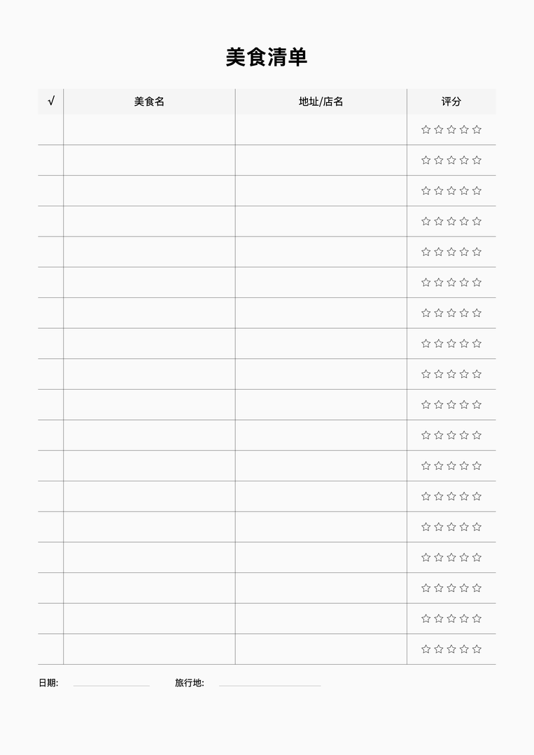 旅行美食清单